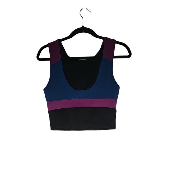 Nasty Gal Colorblock Crop Top-Womens-Small-Black/Purple/Blue - Picture 2 of 3